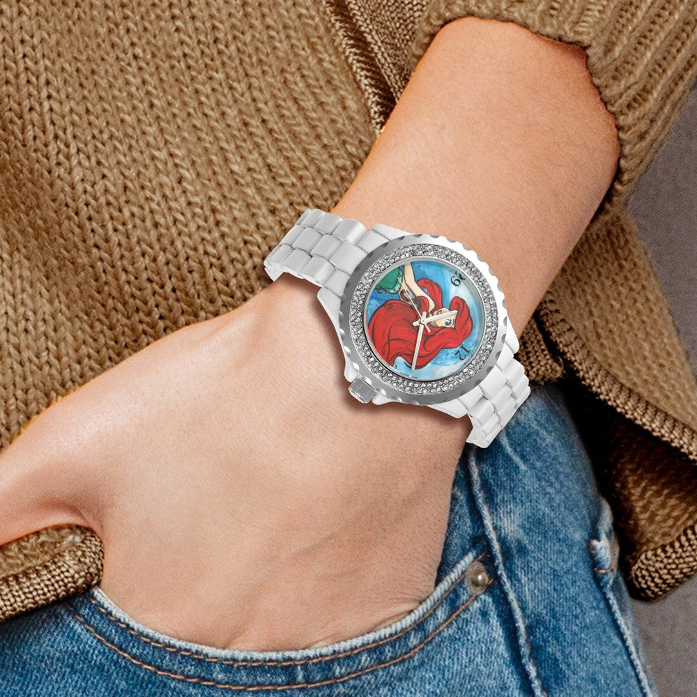 Alternate view of the Disney Ladies Ariel White Bracelet Crystal Bezel Blue Dial 41mm Watch by The Black Bow Jewelry Co.
