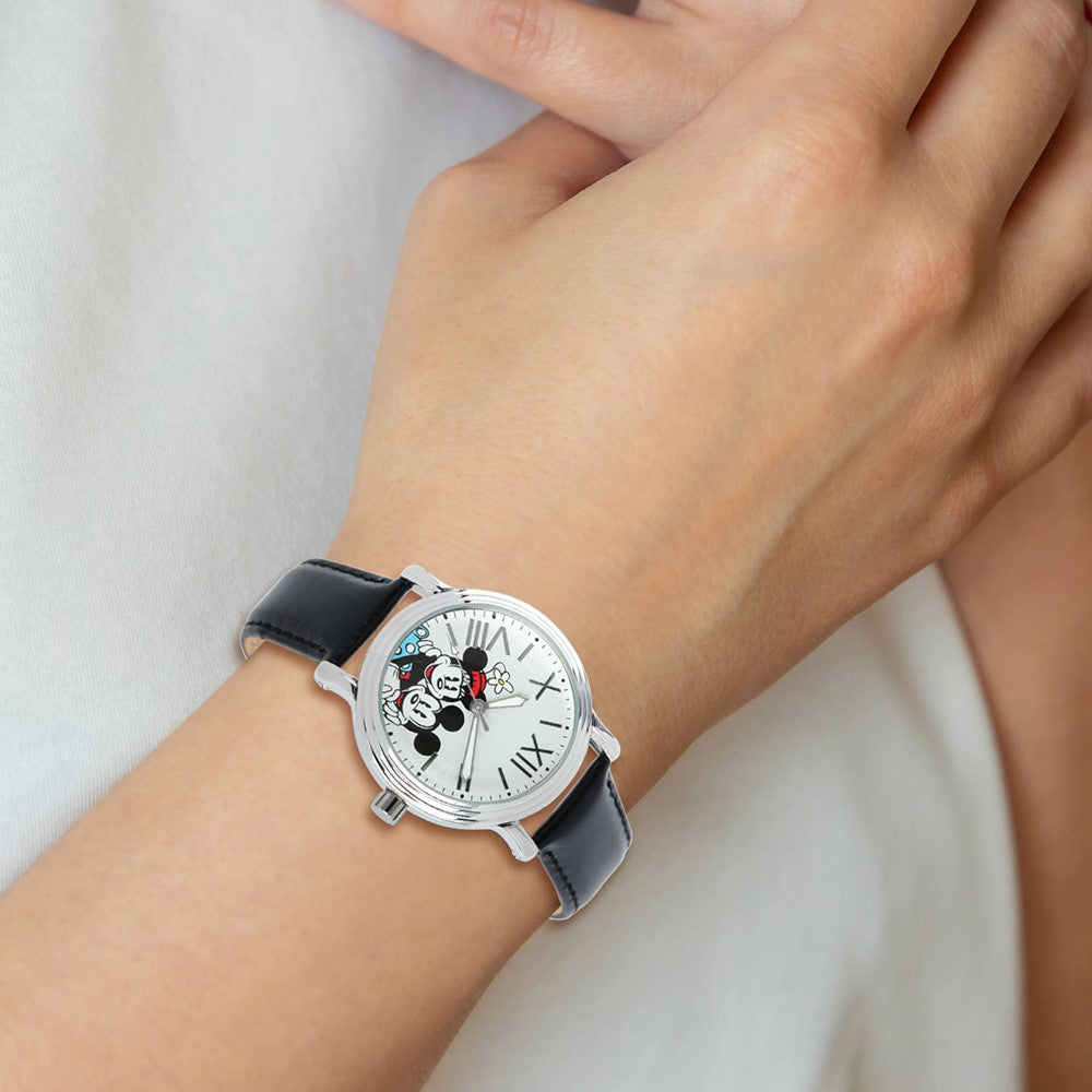 Alternate view of the Disney Ladies Size Black Leather Mickey & Minnie Watch by The Black Bow Jewelry Co.