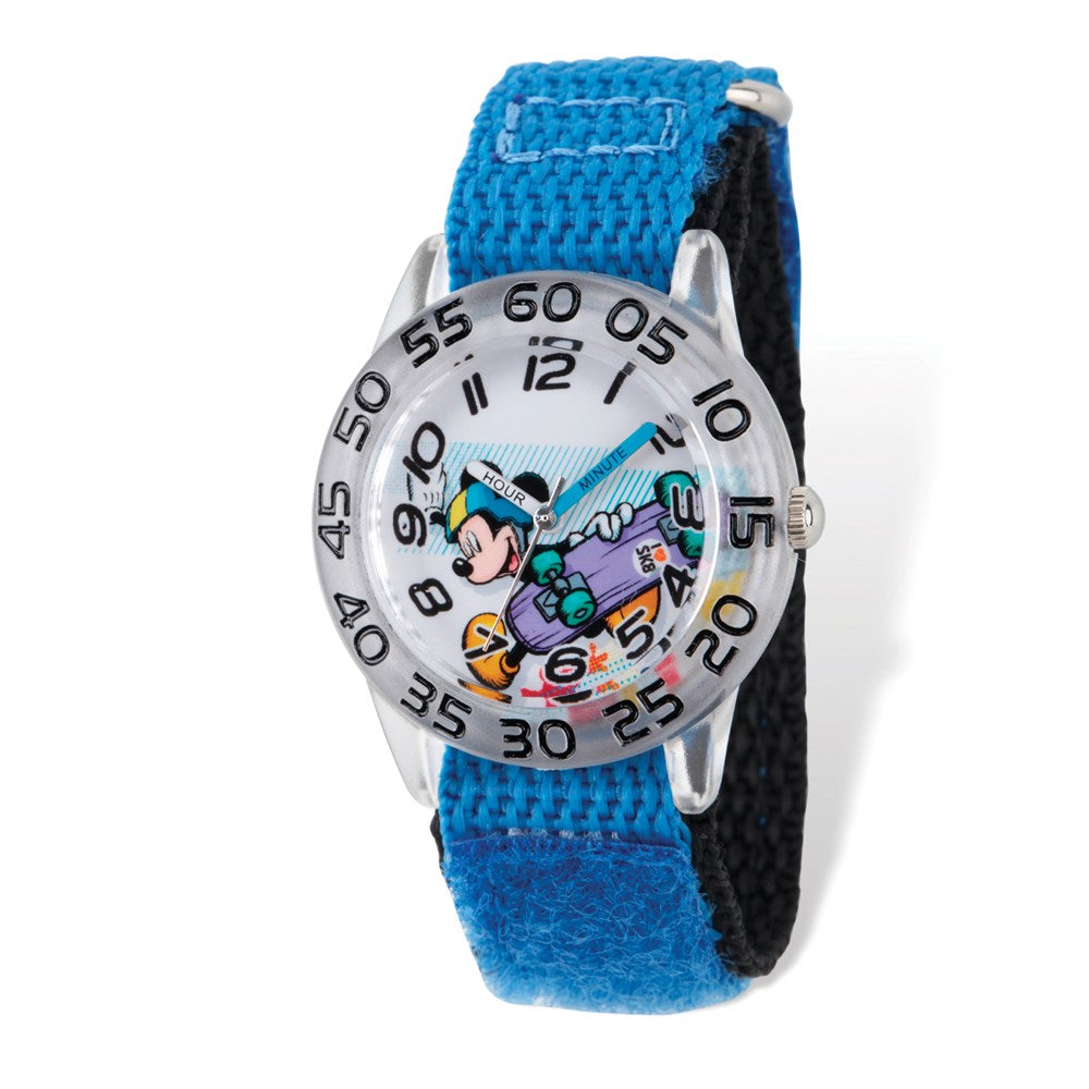 Disney Boys Mickey Skateboard Blue Velcro Band Time Teacher Watch, Item W9363 by The Black Bow Jewelry Co.