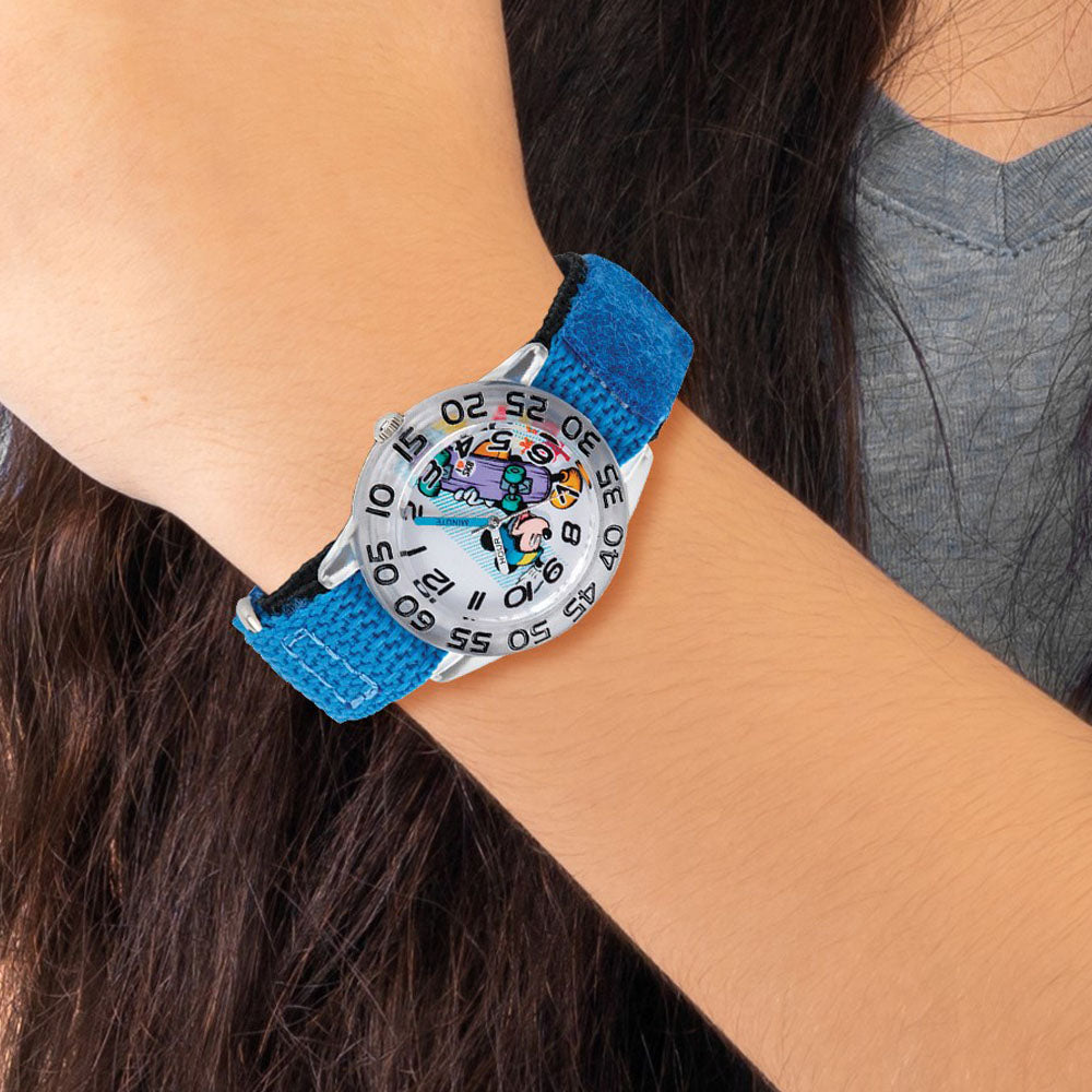Alternate view of the Disney Boys Mickey Skateboard Blue Velcro Band Time Teacher Watch by The Black Bow Jewelry Co.