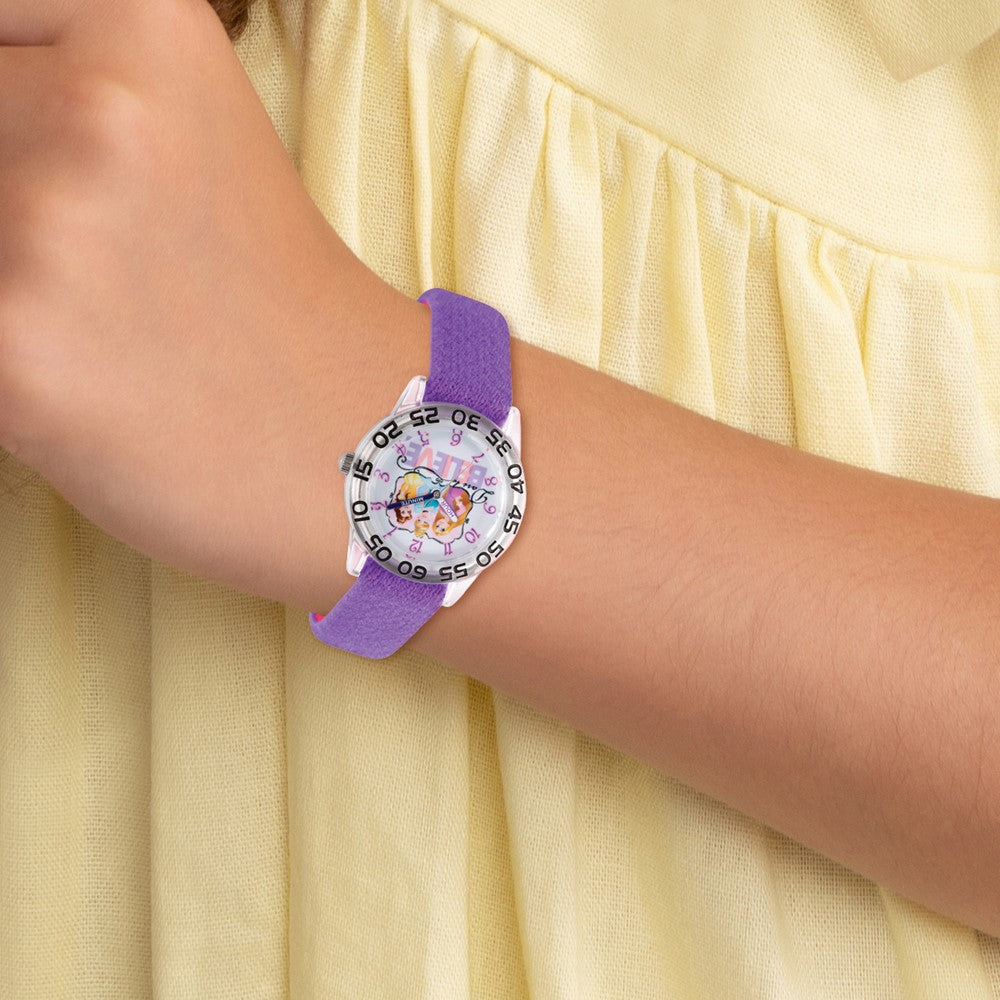 Alternate view of the Disney Girls Princess Purple Stretch Band Time Teacher Watch by The Black Bow Jewelry Co.