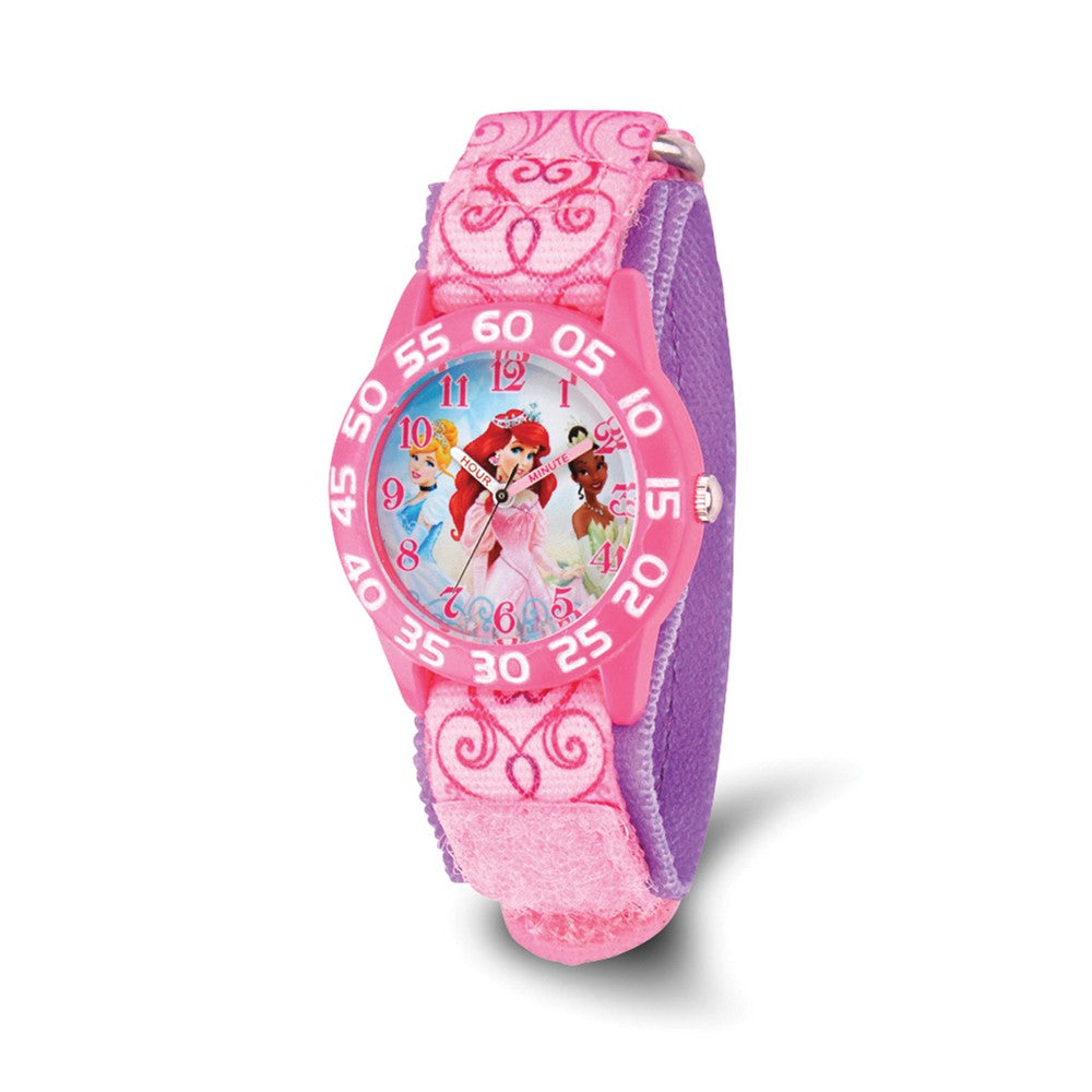 Disney Girls Princess Acrylic Pink Print Strap Time Teacher Watch, Item W9408 by The Black Bow Jewelry Co.