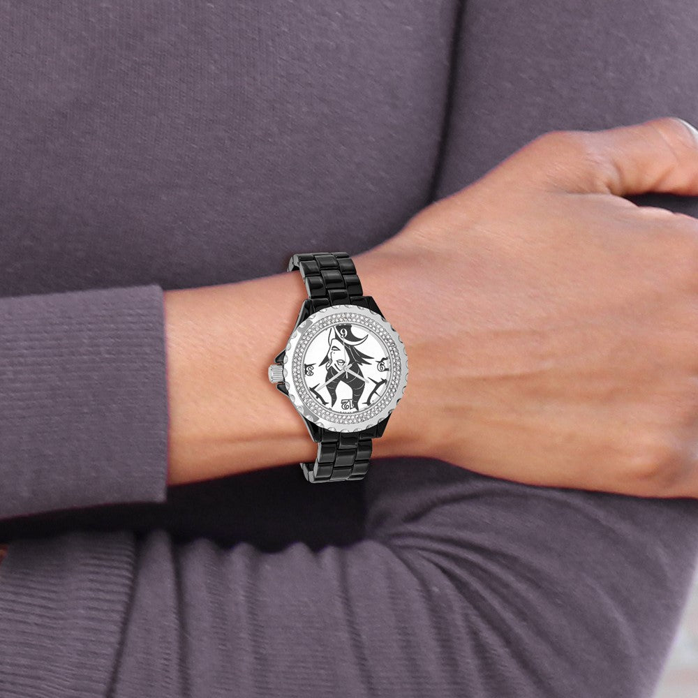 Alternate view of the Disney Ladies Size Maleficent Crystal Black Watch by The Black Bow Jewelry Co.