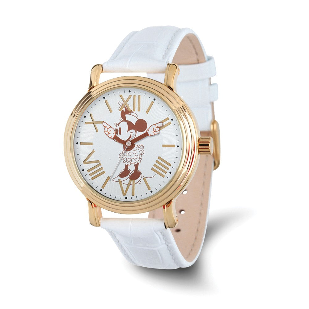 Disney Ladies Size White Strap Minnie w/Moving Arms Vintage Watch, Item W9419 by The Black Bow Jewelry Co.