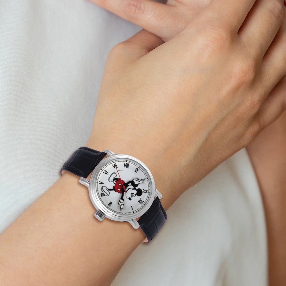 Alternate view of the Disney Adult Moving Arms Mickey Mouse Black Leather Band 44mm Watch by The Black Bow Jewelry Co.