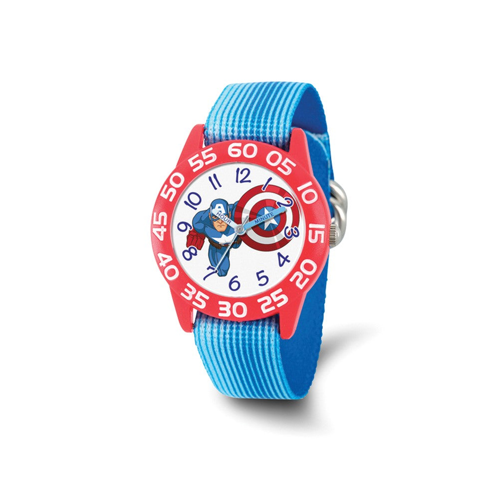 Marvel Boys Captain America Stretch Band Time Teacher Watch, Item W9751 by The Black Bow Jewelry Co.