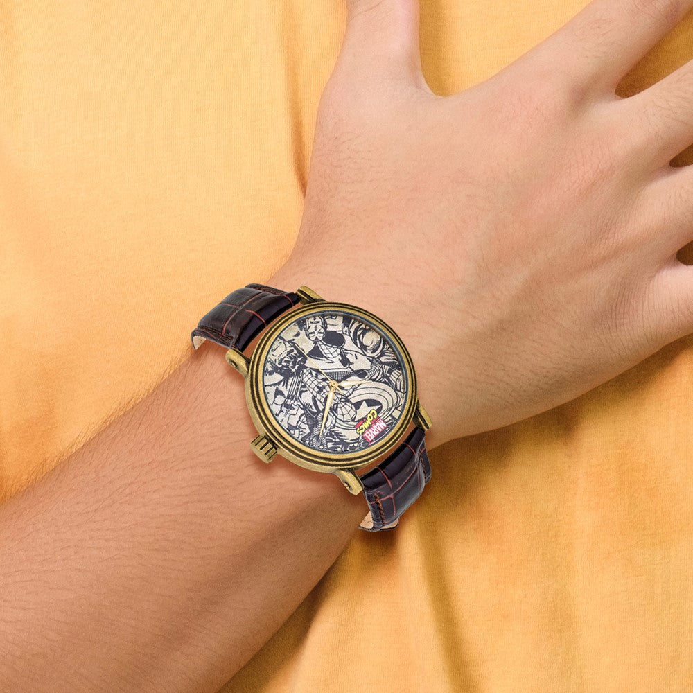 Alternate view of the Marvel Adult Size Spiderman Antique Gold-tone Black Strap Watch by The Black Bow Jewelry Co.