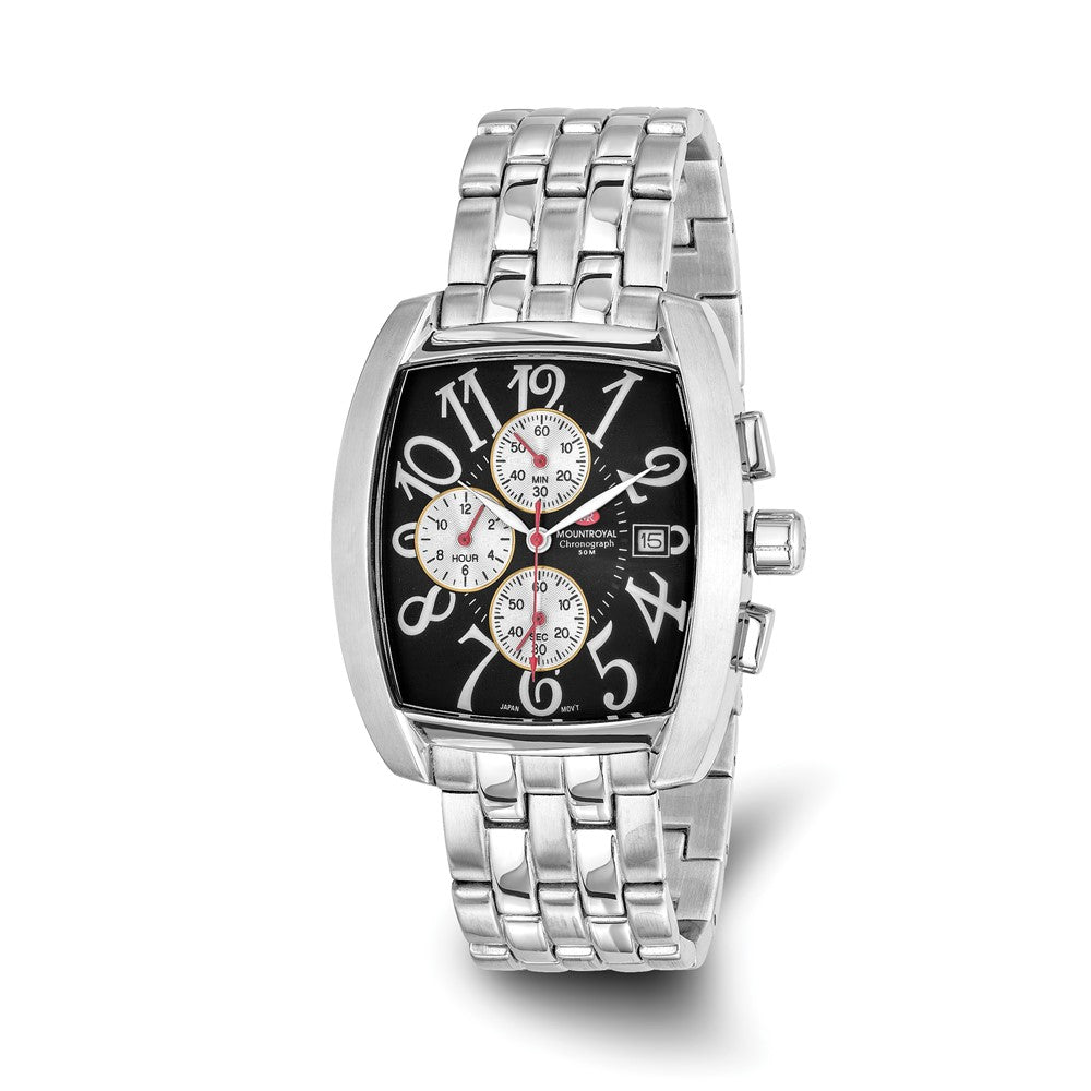 Mountroyal Mens Chronograph Stainless Steel Black Calendar Watch, Item W9764 by The Black Bow Jewelry Co.