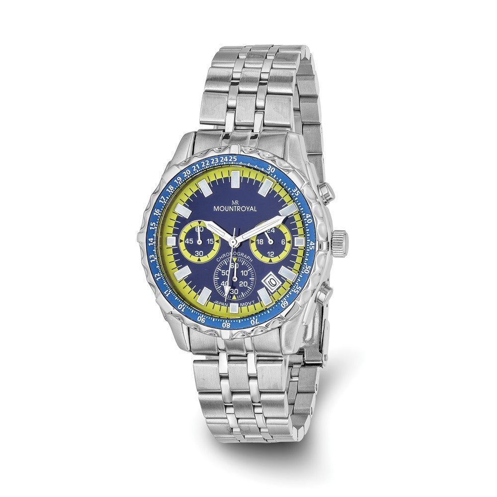 Mountroyal Mens Stainless Steel Blue Dial Chrono Watch, Item W9774 by The Black Bow Jewelry Co.