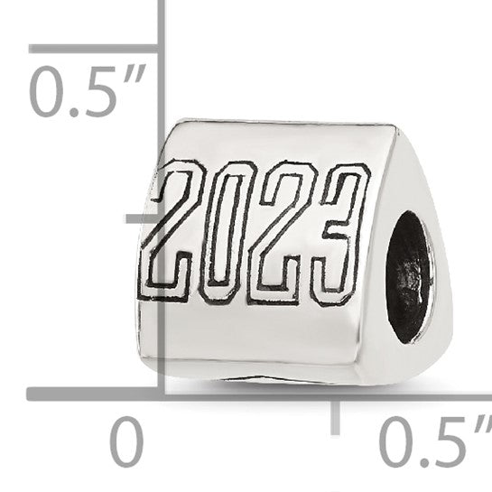 Alternate view of the 2023 Graduation 3 Sided Sterling Silver Bead Charm by The Black Bow Jewelry Co.