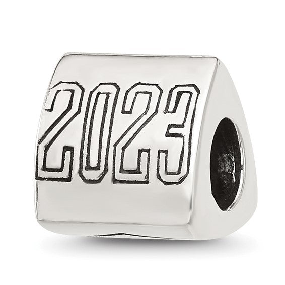 2023 Graduation 3 Sided Sterling Silver Bead Charm, Item B13032 by The Black Bow Jewelry Co.
