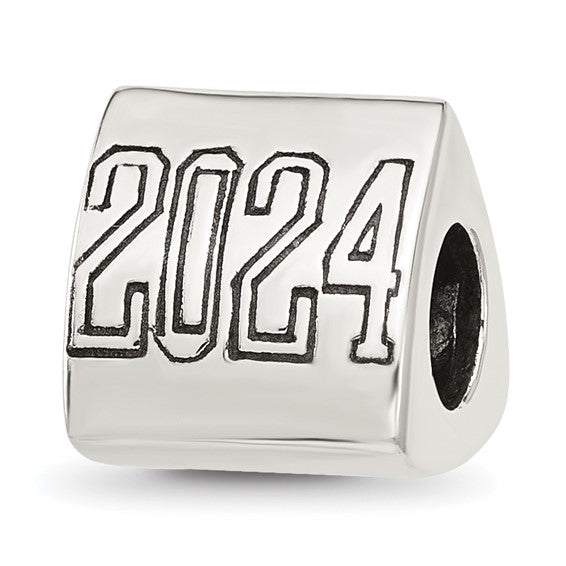 2024 Graduation 3 Sided Sterling Silver Bead Charm, Item B15637 by The Black Bow Jewelry Co.