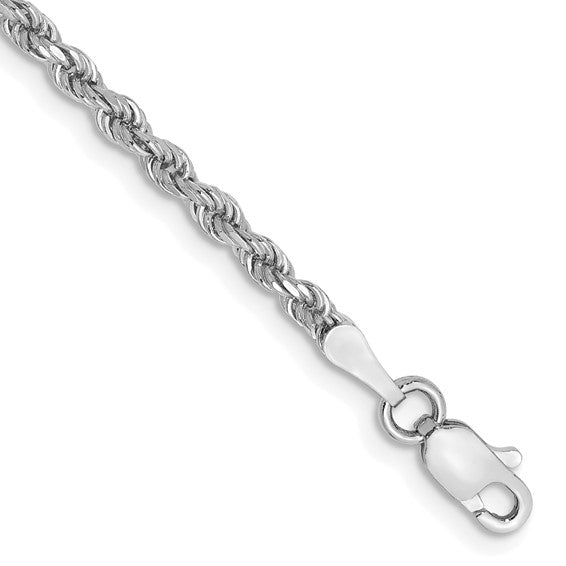 Alternate view of the 2.25mm 10k White Gold Solid Diamond Cut Rope Chain Necklace by The Black Bow Jewelry Co.