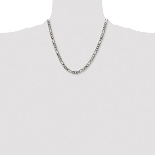 Alternate view of the Men&#39;s 7mm Dark Gray Titanium Classic Polished Figaro Chain Necklace by The Black Bow Jewelry Co.