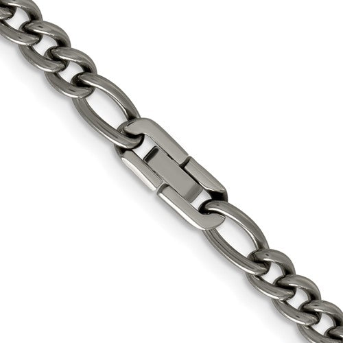 Alternate view of the Men&#39;s 7mm Dark Gray Titanium Classic Polished Figaro Chain Necklace by The Black Bow Jewelry Co.