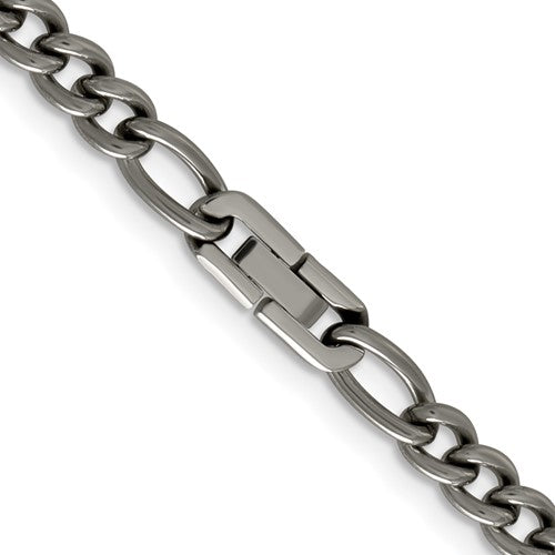 Alternate view of the Men's 7mm Dark Gray Titanium Classic Polished Figaro Chain Necklace by The Black Bow Jewelry Co.