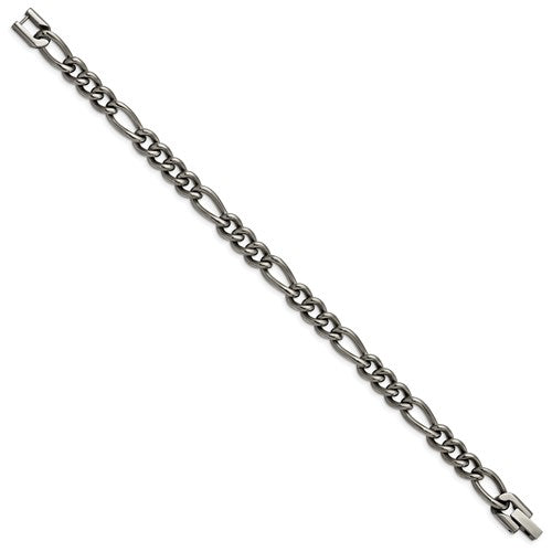 Alternate view of the Men&#39;s 7mm Dark Gray Titanium Classic Figaro Chain Bracelet, 8.5 Inch by The Black Bow Jewelry Co.