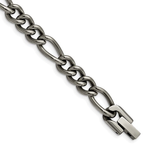 Men&#39;s 7mm Dark Gray Titanium Classic Figaro Chain Bracelet, 8.5 Inch, Item C10719-085 by The Black Bow Jewelry Co.