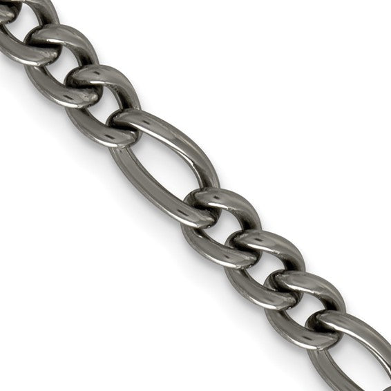 Men's 7mm Titanium Polished Classic Figaro Chain Necklace, Item C10720 by The Black Bow Jewelry Co.