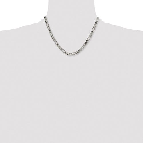 Alternate view of the Men's 7mm Titanium Polished Classic Figaro Chain Necklace by The Black Bow Jewelry Co.