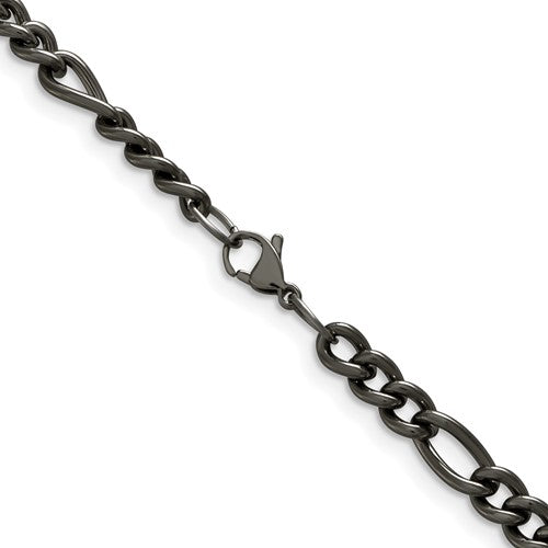 Alternate view of the Men's 7mm Titanium Polished Classic Figaro Chain Necklace by The Black Bow Jewelry Co.