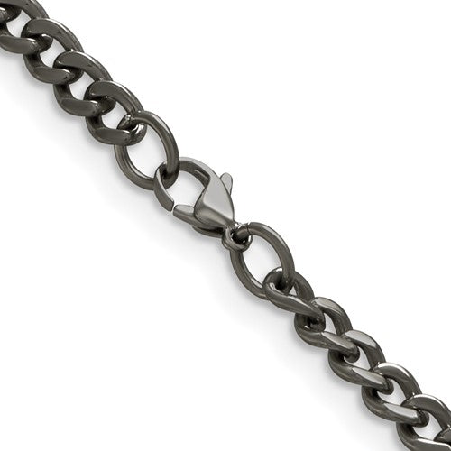 5.5mm Dark Gray Titanium Classic Polished Curb Chain Necklace