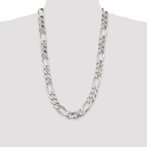 Alternate view of the Men's 15mm, Sterling Silver, Solid Figaro Chain Necklace by The Black Bow Jewelry Co.