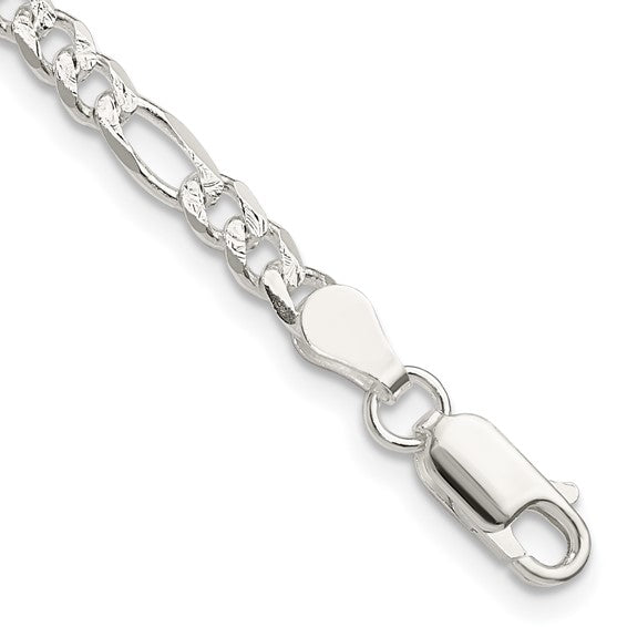 Alternate view of the 4mm, Sterling Silver, Pave Flat Figaro Chain Necklace by The Black Bow Jewelry Co.