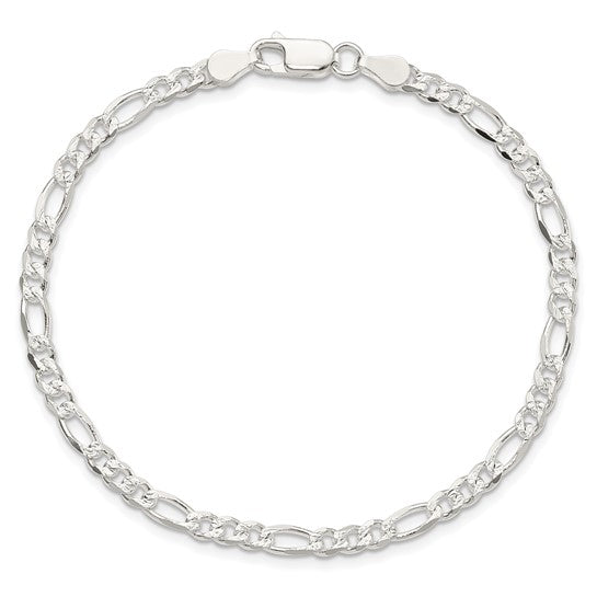 Alternate view of the 4mm, Sterling Silver, Pave Flat Figaro Chain Bracelet by The Black Bow Jewelry Co.