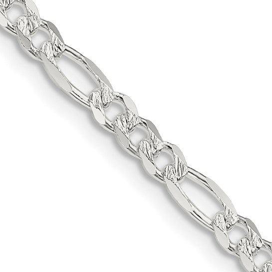 4mm, Sterling Silver, Pave Flat Figaro Chain Necklace, Item C8747 by The Black Bow Jewelry Co.