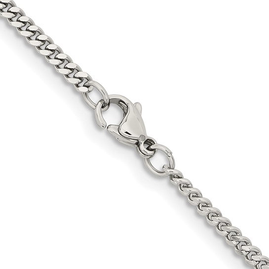 Alternate view of the 3mm Stainless Steel Flat Curb Chain Necklace by The Black Bow Jewelry Co.