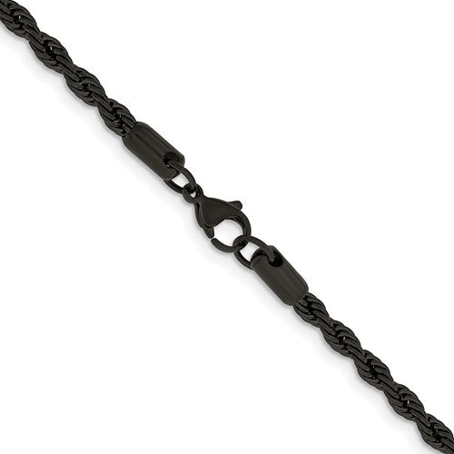 Alternate view of the Men's 4mm Black-plated Stainless Steel Rope Chain Necklace by The Black Bow Jewelry Co.