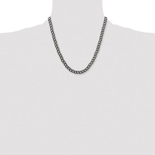 Alternate view of the Men's 7.5mm Stainless Steel Antiqued Curb Chain Necklace by The Black Bow Jewelry Co.