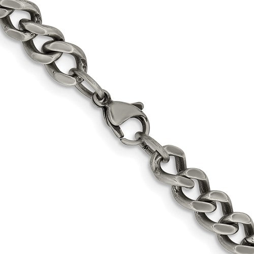 Men's 7.5mm Stainless Steel Antiqued Curb Chain Necklace, Item C9665 by The Black Bow Jewelry Co.