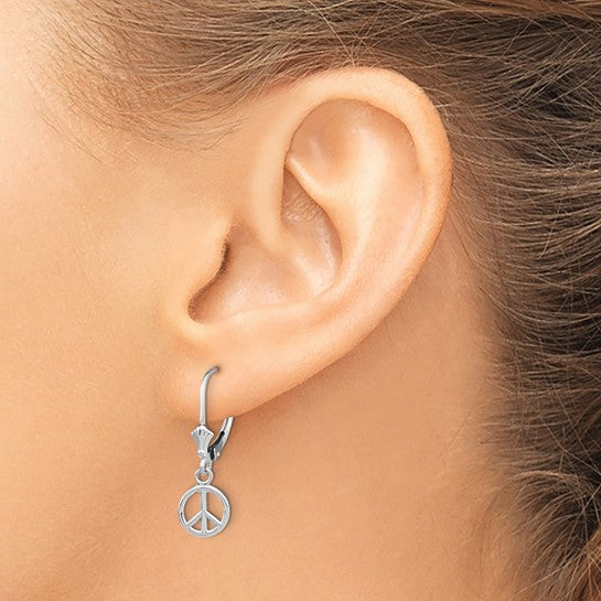 Alternate view of the 8mm 3D Peace Sign Lever Back Earrings in 14k White Gold by The Black Bow Jewelry Co.