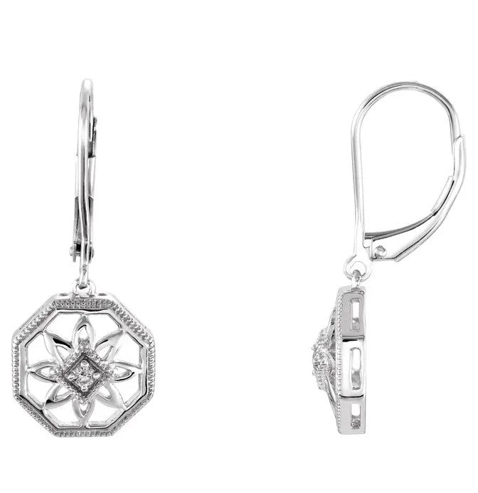 Alternate view of the Vintage Style Diamond Octagon Earrings in Sterling Silver by The Black Bow Jewelry Co.