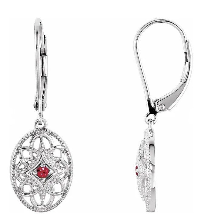 Alternate view of the Vintage Style Ruby Oval Earrings in Sterling Silver by The Black Bow Jewelry Co.