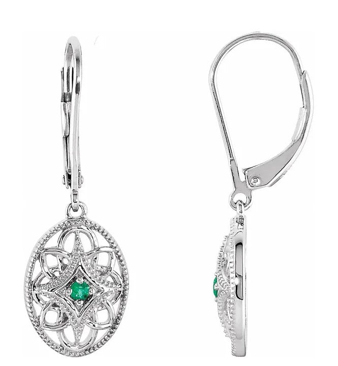 Alternate view of the Vintage Style Emerald Earrings in Sterling Silver by The Black Bow Jewelry Co.