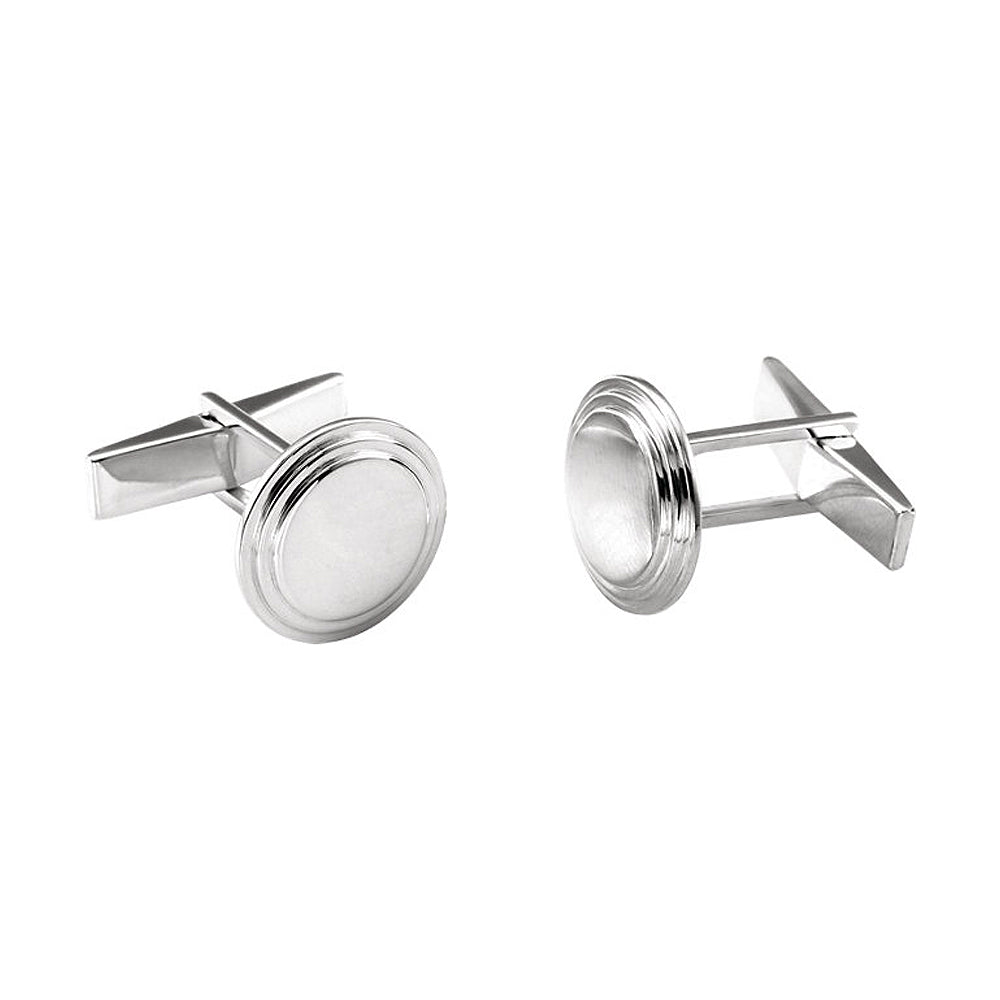 Men's Sterling Silver 16mm Engravable Round Cuff Links, Item M8185 by The Black Bow Jewelry Co.