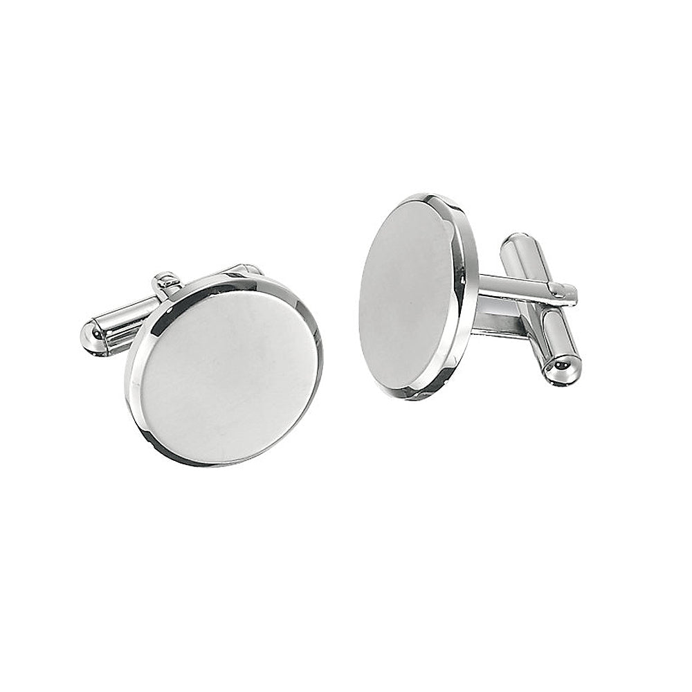 Men's Stainless Steel 18mm Classic Round Cuff Links, Item M8198 by The Black Bow Jewelry Co.