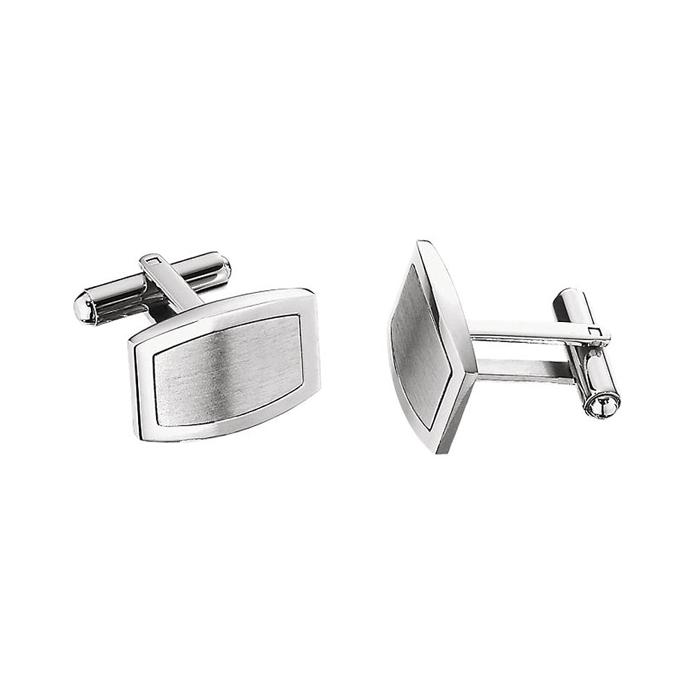 Men's Stainless Steel Engravable Brushed and Polished Cuff Links, Item M8199 by The Black Bow Jewelry Co.