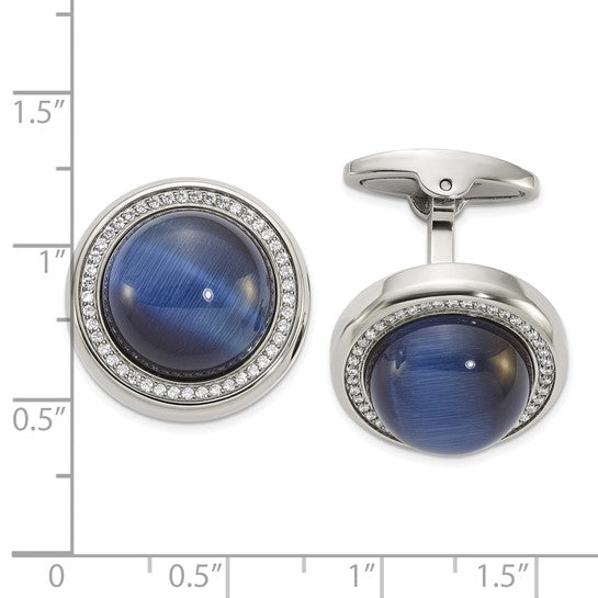 Alternate view of the Men&#39;s Stainless Steel, Onyx and Cubic Zirconia 19mm Round Cuff Links by The Black Bow Jewelry Co.