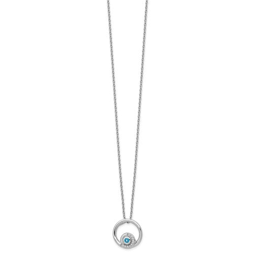Alternate view of the Blue Topaz & .05 Ctw Diamond Circle Sterling Silver Necklace, 18-20 In by The Black Bow Jewelry Co.