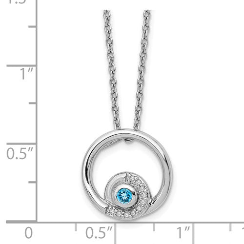 Alternate view of the Blue Topaz & .05 Ctw Diamond Circle Sterling Silver Necklace, 18-20 In by The Black Bow Jewelry Co.