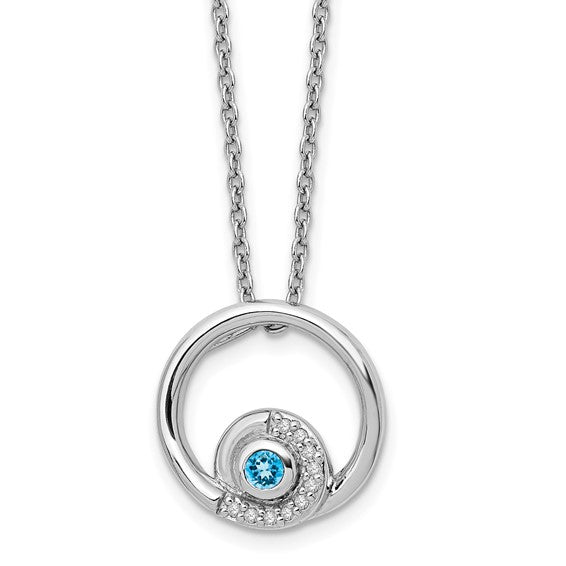 Blue Topaz & .05 Ctw Diamond Circle Sterling Silver Necklace, 18-20 In, Item N10609 by The Black Bow Jewelry Co.