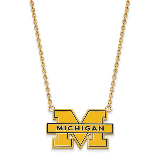 Alternate view of the 14k Gold Plated Silver U of Michigan LG Enameled &#39;M&#39; Pendant Necklace by The Black Bow Jewelry Co.