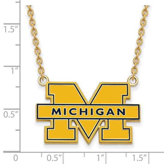 Alternate view of the 14k Gold Plated Silver U of Michigan LG Enameled &#39;M&#39; Pendant Necklace by The Black Bow Jewelry Co.