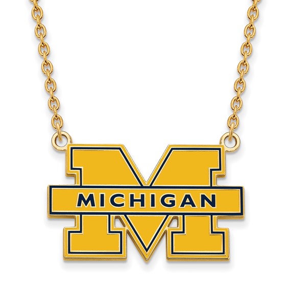 14k Gold Plated Silver U of Michigan LG Enameled &#39;M&#39; Pendant Necklace, Item N11548 by The Black Bow Jewelry Co.
