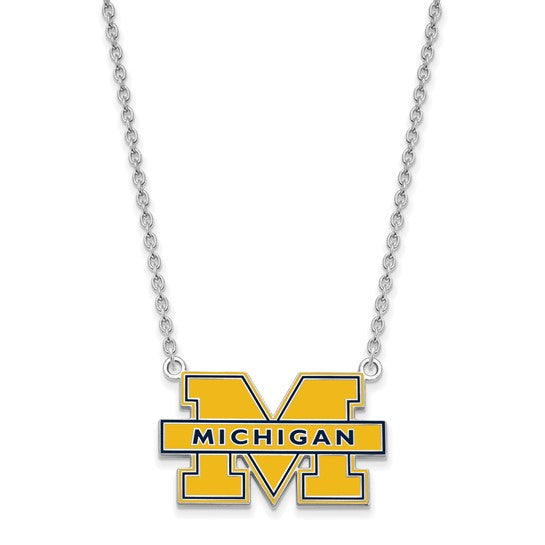 Alternate view of the Sterling Silver U of Michigan Large Blue Enameled 'M' Pendant Necklace by The Black Bow Jewelry Co.
