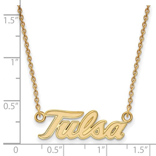 Alternate view of the 14k Gold Plated Silver The U of Tulsa Large Pendant Necklace by The Black Bow Jewelry Co.